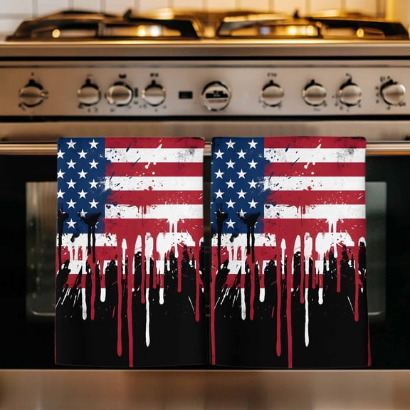 Abstract Art American Flag Kitchen Towels Set of 1, Independence Day Ink Drip Absorbent Dish Towels for Kitchen, Microfiber Hand Towel, Quick Drying Tea Towel for Cleaning Decorative Dishcloths