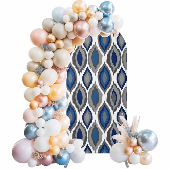 Abstract Art Arch Backdrop Cover 4 FT Modern Diamond Patterns Blue White Grey Geometric Stretchy Elastic Arch Stand Covers Spandex Arched Background Birthday Wedding Party Decoration (No Stand)