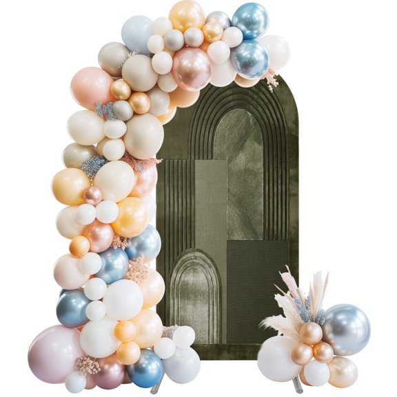 Abstract Art Arch Backdrop Cover 4 FT Modern Olive Green Textured Relief Geometric Clock Stretchy Elastic Arch Stand Covers Spandex Arched Background Birthday Wedding Party Decoration (No Stand)