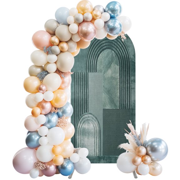 Abstract Art Arch Backdrop Cover 4 FT Modern Teal Green Textured Relief Geometric Clock Stretchy Elastic Arch Stand Covers Spandex Arched Background Birthday Wedding Party Decoration (No Stand)