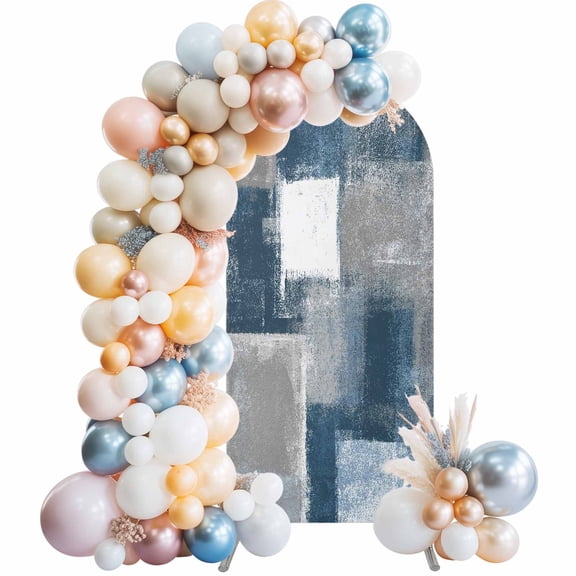 Abstract Art Arch Backdrop Cover 4 FT Navy Grey Smear Texture Graffiti Geometric Stretchy Elastic Arch Stand Covers Spandex Arched Background Birthday Wedding Party Decoration (No Stand)