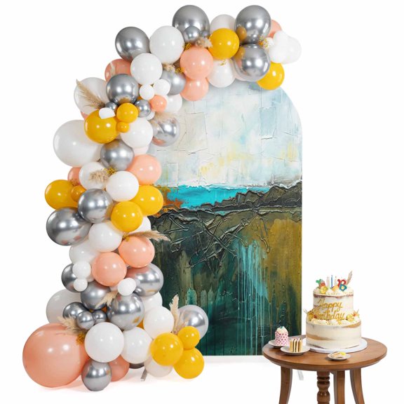Abstract Art Arch Backdrop Cover 4FT Blue Gray Textured Landscape Industrial Boho Rustic Spandex Fitted Arch Covers Stretchy Backdrop Decoration for Wedding Birthday Graduation Party