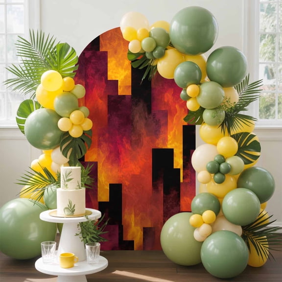 Abstract Art Arch Backdrop Cover, 5FT, Red Black Gradient Flames Vertical Blocks Modern Spandex Arch Covers Double-Sided Backdrop for Wedding Birthday Party Photo Background Decoration