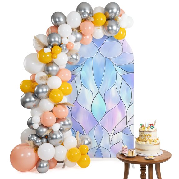 Abstract Art Arch Backdrop Cover 6.6FT Gradient Stained Glass Fragments Modern Spandex Fitted Arch Covers Stretchy Backdrop Decoration for Wedding Birthday Graduation Party