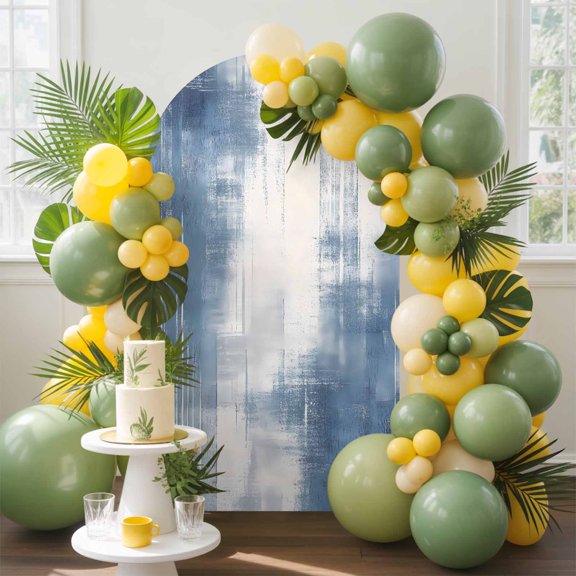 Abstract Art Arch Backdrop Cover, 6FT, Blue Gary Watercolor Gradient Spandex Arch Covers Double-Sided Backdrop for Wedding Birthday Party Photo Background Decoration