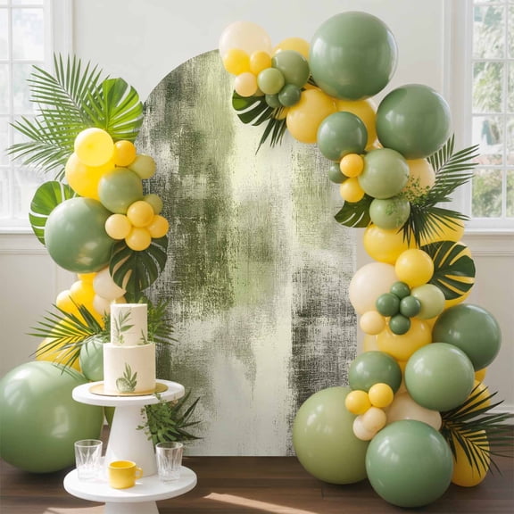 Abstract Art Arch Backdrop Cover, 7.2FT, Sage Green Retro Oil Painting Texture Spandex Arch Covers Double-Sided Backdrop for Wedding Birthday Party Photo Background Decoration