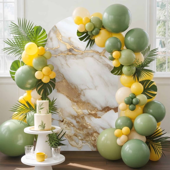 Abstract Art Arch Backdrop Cover, 7.2FT, White Marble Pattern Gold Crack Rock Texture Spandex Arch Covers Double-Sided Backdrop for Wedding Birthday Party Photo Background Decoration