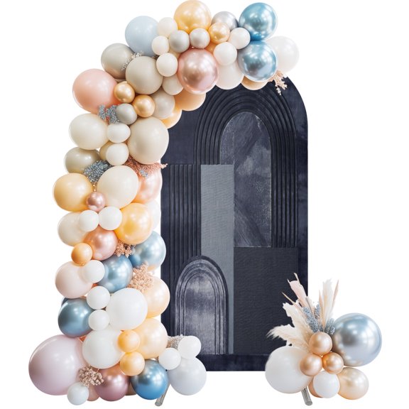 Abstract Art Arch Backdrop Covers 5 FT, Modern Dark Blue Textured Relief Geometric Clock Stretchy Fitted Arched Stand Covers