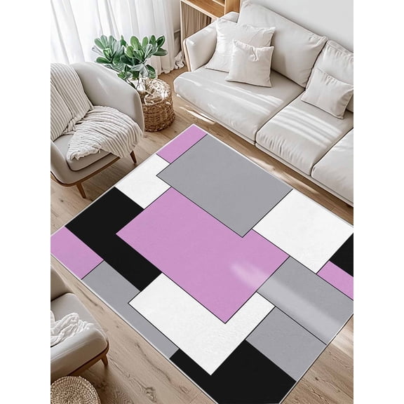 Abstract Art Area Rug for Bedroom 2.7x5 Ft Patchwork Pink Black and Grey Super Soft fuzzy Throw Rug Non-Slip Fluffy Plush Indoor Floor Carpet for Living Room Nursery Home Decor