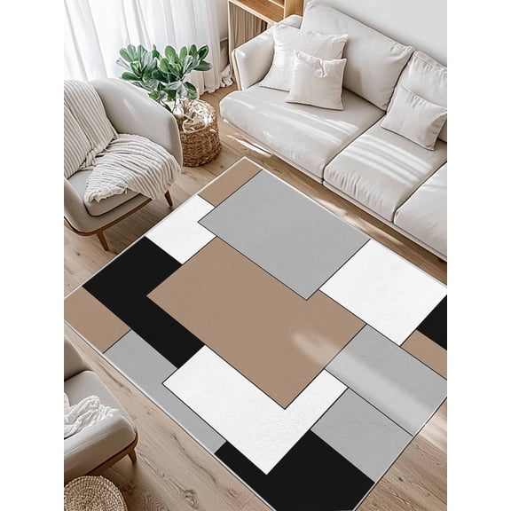 Abstract Art Area Rug for Bedroom 4x6 Ft Brown Black Gray Splice Super Soft fuzzy Throw Rug Non-Slip Fluffy Plush Indoor Floor Carpet for Living Room Nursery Home Decor