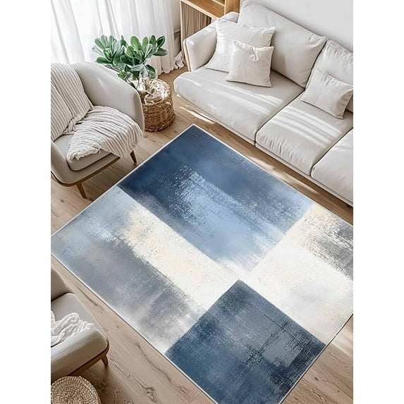 Abstract Art Area Rug for Bedroom 4x6 Ft Color Block Gary Blue Collage Oil Painting Super Soft fuzzy Throw Rug Non-Slip Fluffy Plush Indoor Floor Carpet for Living Room Nursery Home Decor