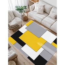 Abstract Art Area Rug for Bedroom 5x7 Ft Patchwork Black and Yellow Super Soft fuzzy Throw Rug Non-Slip Fluffy Plush Indoor Floor Carpet for Living Room Nursery Home Decor