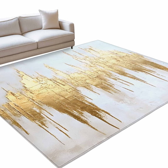 Abstract Art Area Rug, Gold Color Block Artwork Minimalist Art Simple ...