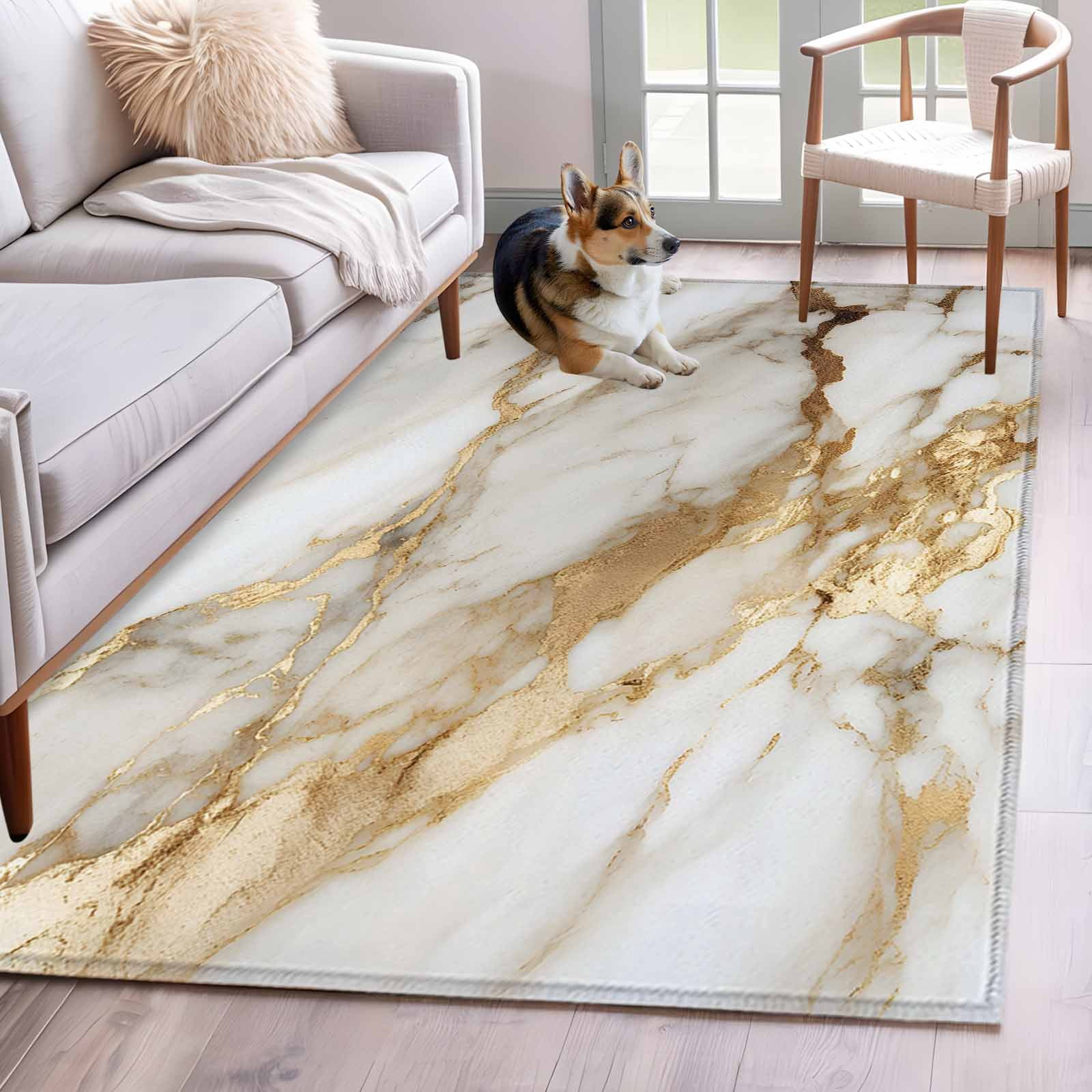 Creak Pattern Rug Abstract Art Area Rugs 3x5 ft White Marble Pattern Gold Crack Rock ...