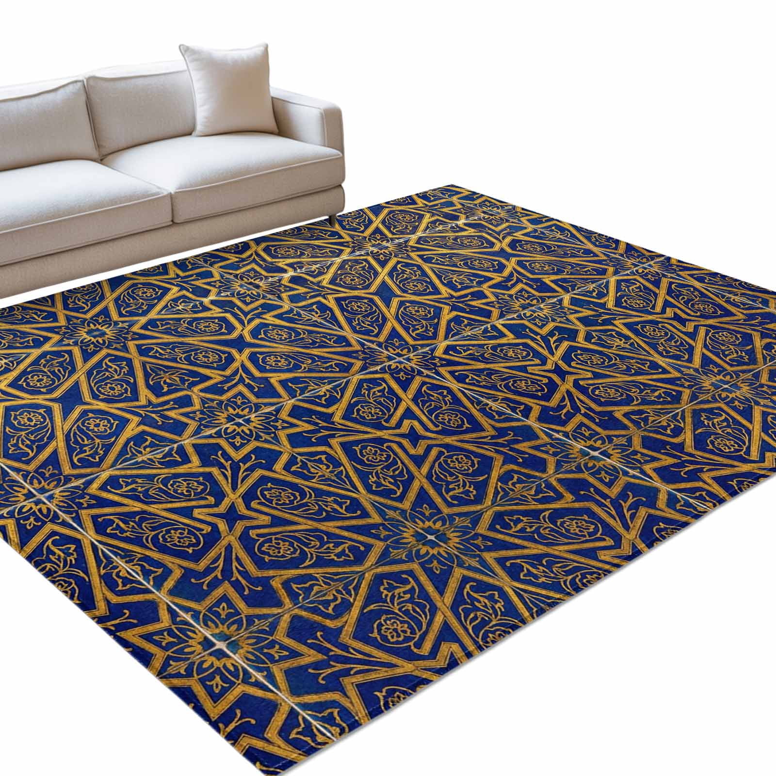 Abstract Art Area Rugs 6x9ft Retro Golden Geometric Texture Ornate ...