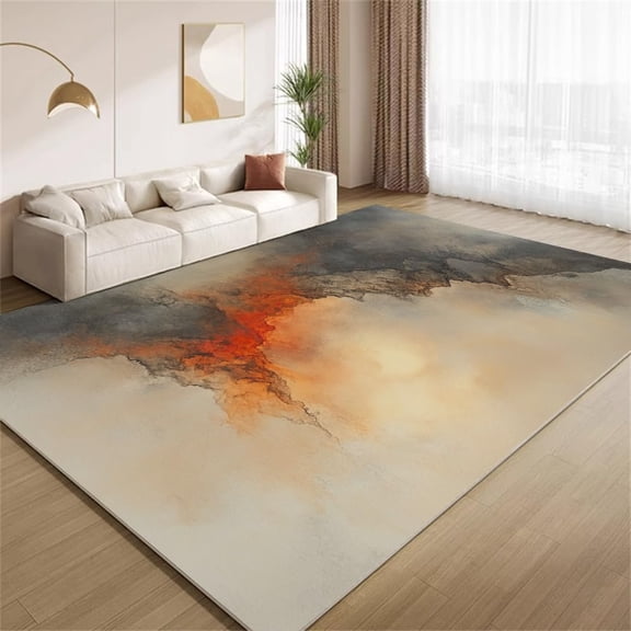 Abstract Art Area Rugs, Orange Gray Brown Abstract Art Carpet, Washable Non Slip Low Pile Soft Rug for Living Room Bedroom Decor Mat 3ftx5ft