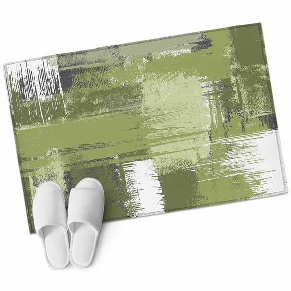 Abstract Art Area Rug 2x3ft Sage Green Mottled Color Block Oil Painting Non-Slip Washable Square Rugs Soft Felt Indoor Floor Mat for Bedroom Kitchen Living Room Bathroom