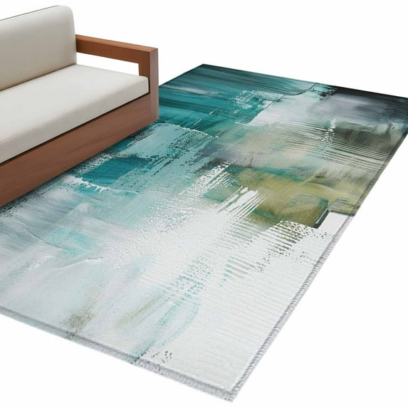 Abstract Art Area Rug 3x5ft Turquoise White Paint Texture Gradient ...