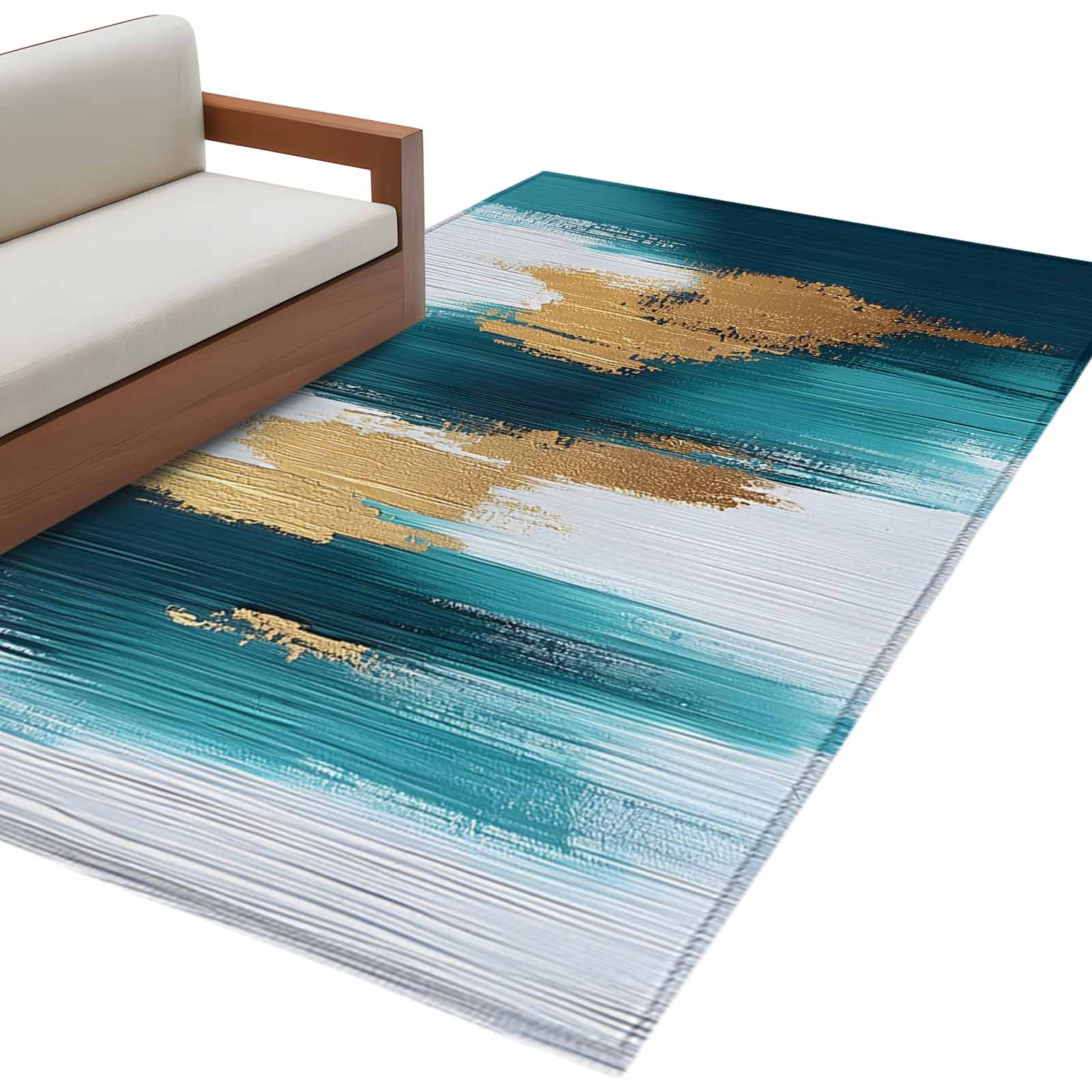 Muttled Rug Abstract Art Area Rug 4x6ft Gold Green Mottled Texture Modern Oil ...