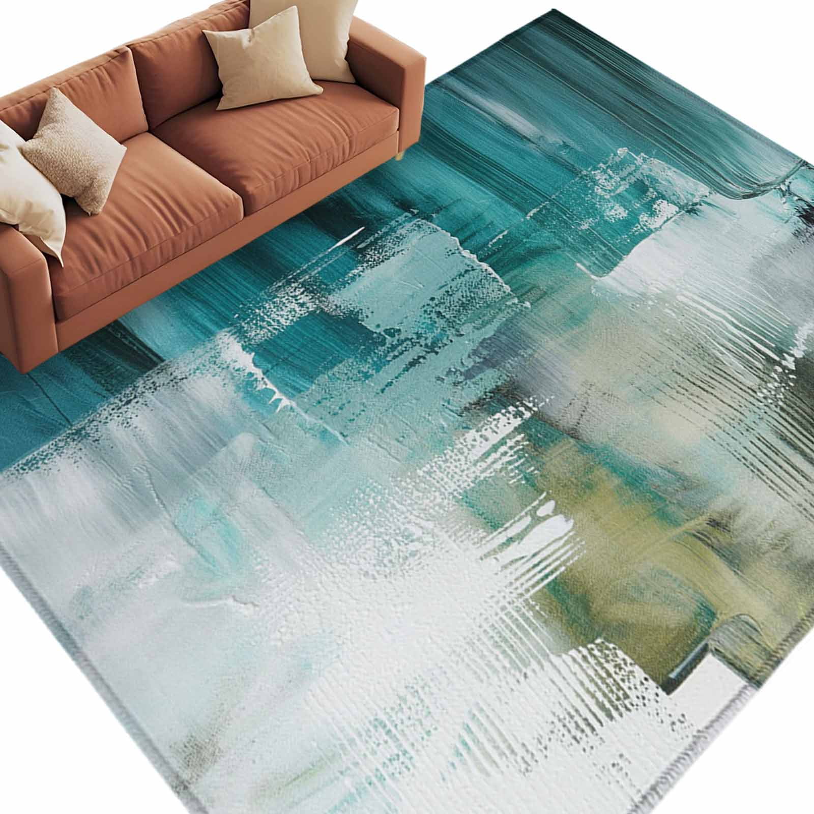 Abstract Art Area Rug 5x7ft Turquoise White Paint Texture Gradient ...