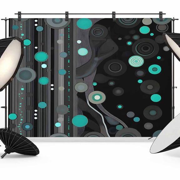 Abstract Art Backdrop for Photography, Black Teal Dot Modern Space Art Photo Backdrop Portrait Background Party Banner Photo Backgrounds for Studio Booth Props, 10x8ft