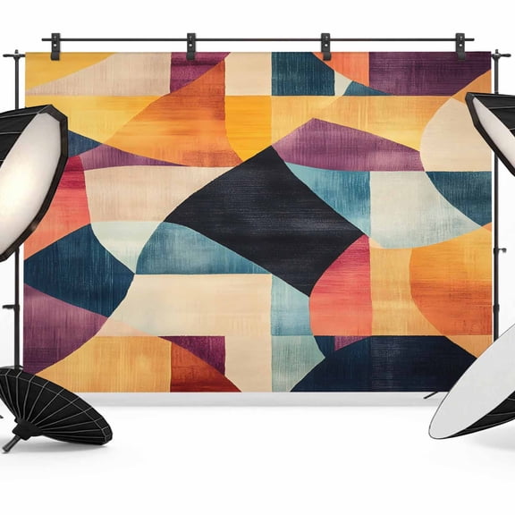 Abstract Art Backdrop for Photography, Colorful Geometric Color Block Photo Backdrop Portrait Background Party Banner Photo Backgrounds for Studio Booth Props, 12x8ft