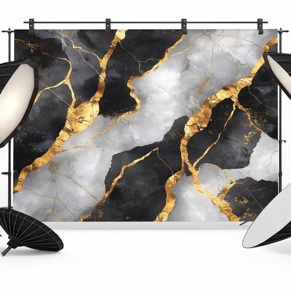 Abstract Art Backdrop for Photography, Gold Black Gradient Marbling Water Ripple Photo Backdrop Portrait Background Party Banner Photo Backgrounds for Studio Booth Props, 12x8ft
