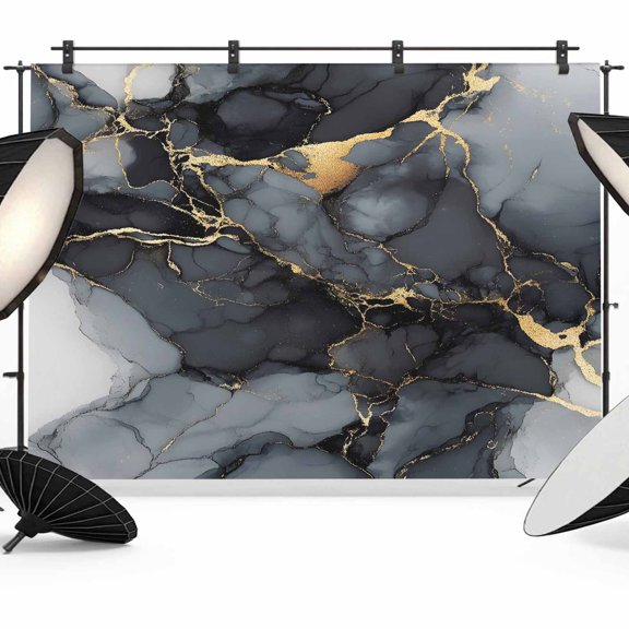 Abstract Art Backdrop for Photography, Gold Grey Gradient Marble Texture Photo Backdrop Portrait Background Party Banner Photo Backgrounds for Studio Booth Props, 12x8ft