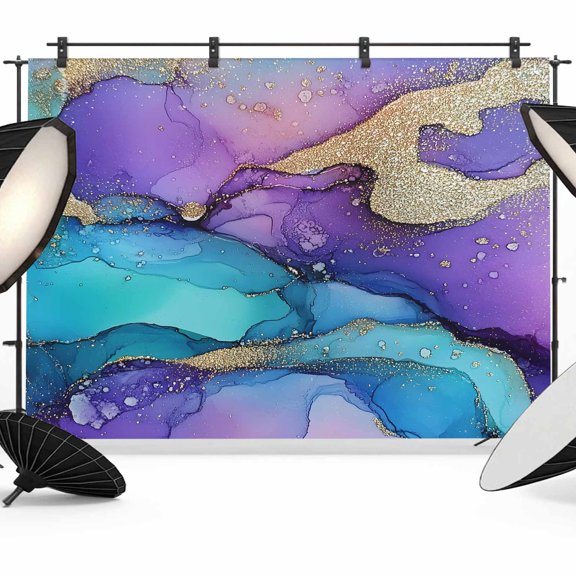 Abstract Art Backdrop for Photography, Purple Gold Gradient Marble Texture Photo Backdrop Portrait Background Party Banner Photo Backgrounds for Studio Booth Props, 10x8ft
