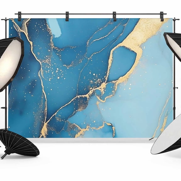 Abstract Art Backdrop for Photography, Teal Blue Marble Stone Gold Cracks Modern Photo Backdrop Portrait Background Party Banner Photo Backgrounds for Studio Booth Props, 12x8ft