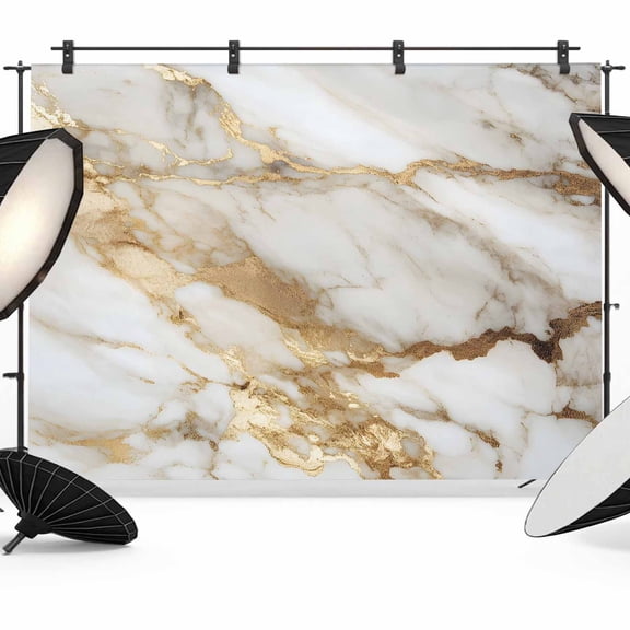 Abstract Art Backdrop for Photography, White Marble Pattern Gold Crack Rock Texture Photo Backdrop Portrait Background Party Banner Photo Backgrounds for Studio Booth Props, 8x6ft