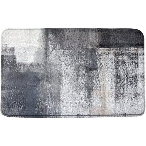 Abstract Art Bath Mat Black Gray Navy Brushtroke Marks Ombre Tones Modern Contemporary Painting Soft Microfiber Memory Foam Non Slip Backing Bathroom Rugs 30"x18"