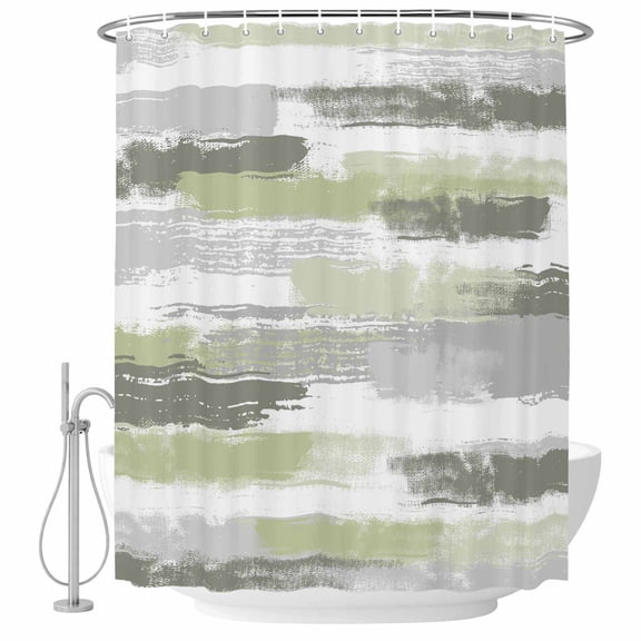 Abstract Art Bathroom Shower Curtains with Hooks, Green Gray Mottled Color Block Oil Painting Waterproof Fabric Washable Shower Curtain for Home Hotel Bathtub Decor 60x72 Inch