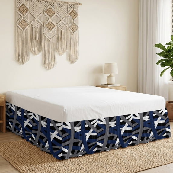 Abstract Art Bed Skirt California King Size 16 Inch Drop, Blue White ...