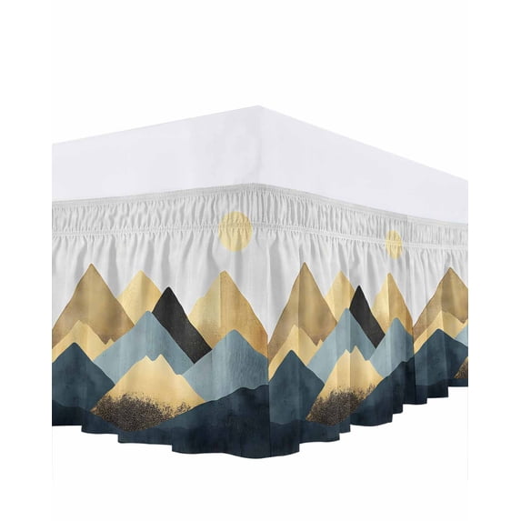 Abstract Art Bed Skirt Queen Size 16 Inch Drop, Illustration Mountains Oil Painting Wrap Around Dust Ruffle Bedskirts, Wrinkle & Fade Resistant Easy Fit Bedskirt with Adjustable Elastic