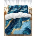 thumbnail image 1 of Abstract Art Bedding Duvet Cover Set Queen Size 4 Pieces Water Ripple Gold Blue Gradient Marbling Bedding Set with Zipper Closure, 1 Comforter Cover 90x92 Inches 1 Flat Sheet & 2 Pillow Cases, 1 of 7