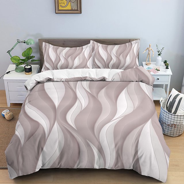 Abstract Art Bedding Set Stripe Print Duvet Cover King Size Soft