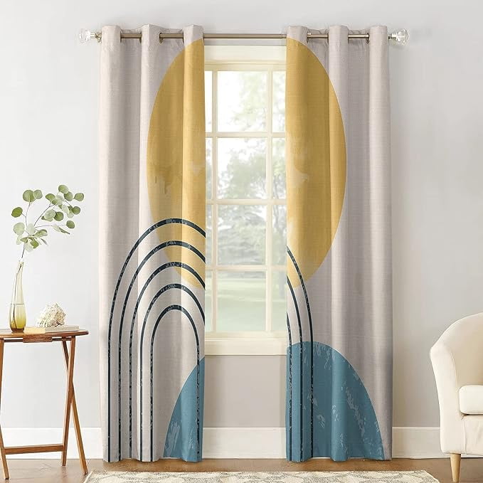 Abstract Art Blackout Curtains, 3D Geometric Pattern Print Window ...
