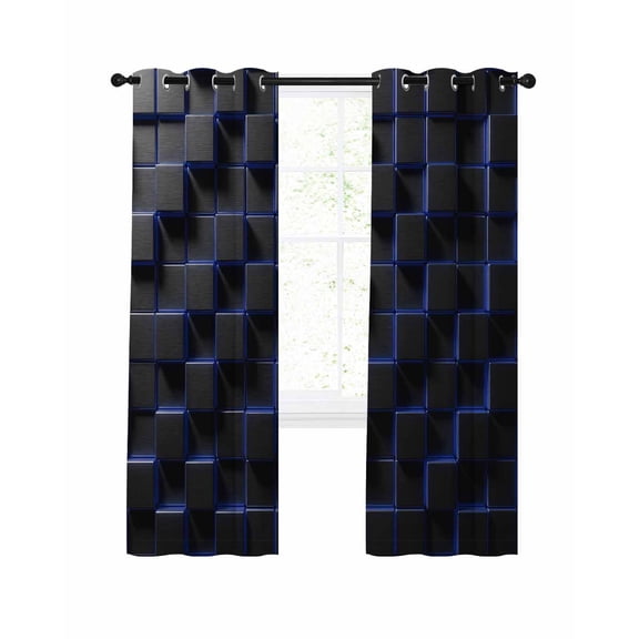 Abstract Art Blackout Curtains 45 Inch Length Black Blue Cubes Modern Decoration Geometric Thermal Insulated Window Curtain Window Drapes 2 Panels for Bedroom Living Room 52"Wx45"L