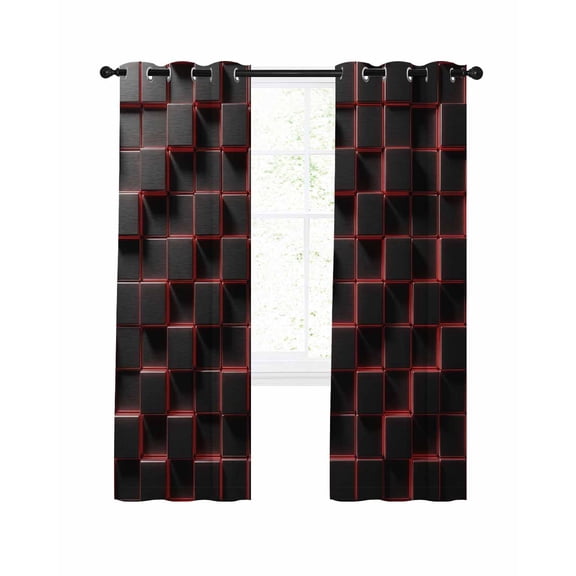 Abstract Art Blackout Curtains 63 Inch Length Black Red Cubes Modern Decoration Geometric Thermal Insulated Window Curtain Window Drapes 2 Panels for Bedroom Living Room 42"Wx63"L
