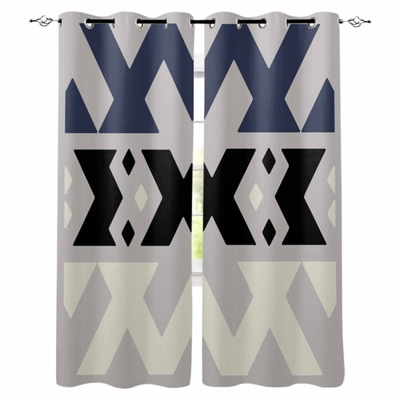 Abstract Art Blackout Curtains 63 Inch Length Blue Black Beige Line Simple Gray Background Thermal Insulated Window Curtain Window Drapes 2 Panels for Bedroom Living Room 42"Wx63"L