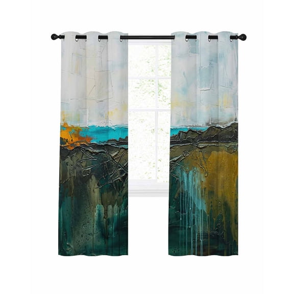 Abstract Art Blackout Curtains for Bedroom Living Room, Blue Gray Textured Landscape Industrial Boho Rustic 39 In Long Thermal Insulated Room Darkening Drapes Grommet Window Treatments, 27.5 x 39 In