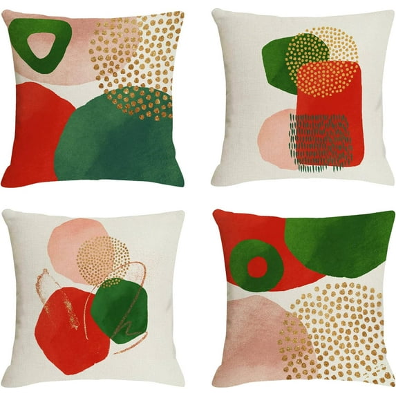 Abstract Art Boho Christmas Pillow Covers 18x18 Geometric Minimalist Mid Century Modern Throw Pillow Covers Set of 4 for Couch Home Holiday Decor