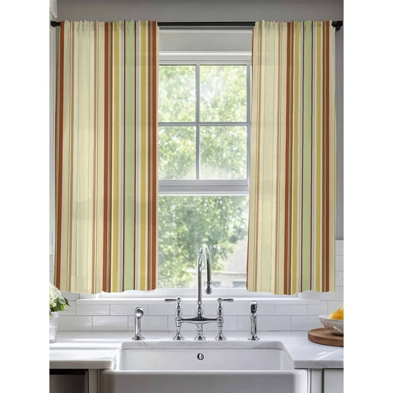 Abstract Art Brown Stripes Sheer Curtains 63 Inches Long 2 Panels Light Filtering Semi Sheer Window Curtains Drapes for Bedroom Living Room 52"x63" 2 Panels