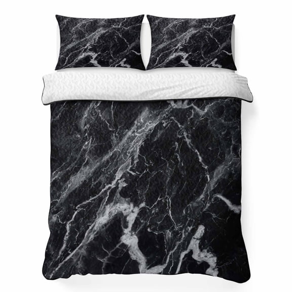 Abstract Art California King Quilt Bedding Set, Dark Black Marble Texture Modern Simple Lightweight Comforter with 2 Pillow Shams Bedroom Bedspread Set Home Decor for All Seasons
