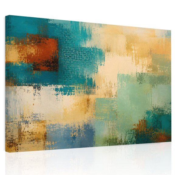 Abstract Art Canvas Print Wall Art Turquoise Blue Beige Textured Landscape Rustic Country Wall Decor Modern Artwork Paintings Pictures for Living Room Stretched Ready to Hang - 24" x 32"