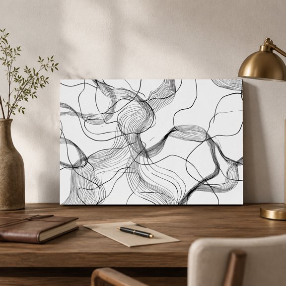 Abstract Art Canvas Wall Art, Black and White Minimalist Line Waves Modern Wall Art Prints Artwork Framed Canvas Ready to Hang Art Pictures for Bathroom Nightstand, Narrow Hallway 14" x 11"