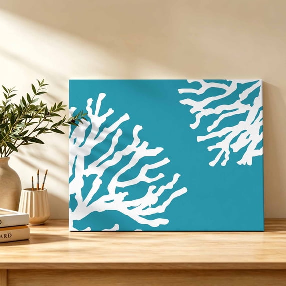 Abstract Art Canvas Wall Art, Coral Blue Background Modern Simple Ocean ...