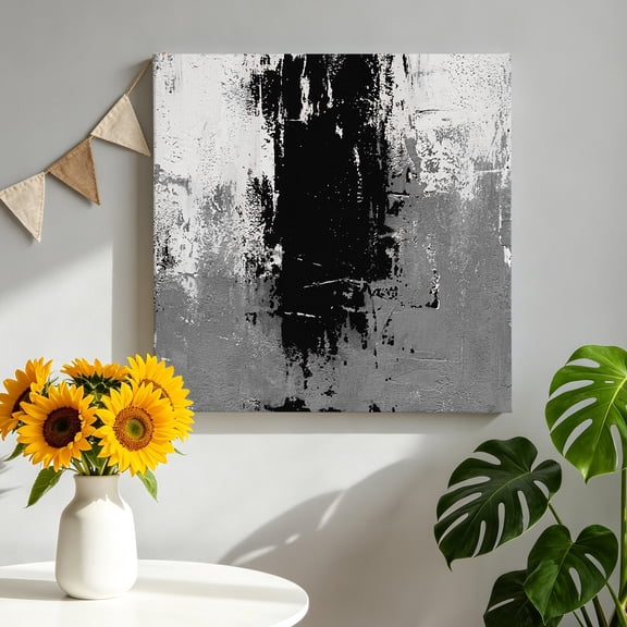 Abstract Art Canvas Wall Art Framed Wall Decor for Living Room Bedroom Bathroom, Black Grey Wall Mottled Texture Minimalist Modern Canvas Pictures Ready to Hang Decor, 10"x10"