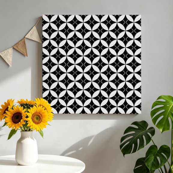 Abstract Art Canvas Wall Art, Geometric Medieval Circular Modules Black Grey Framed Canvas Wall Decor Picture Print Artwork Decorations for Living Room Office Ready to Hang 8" x 8"